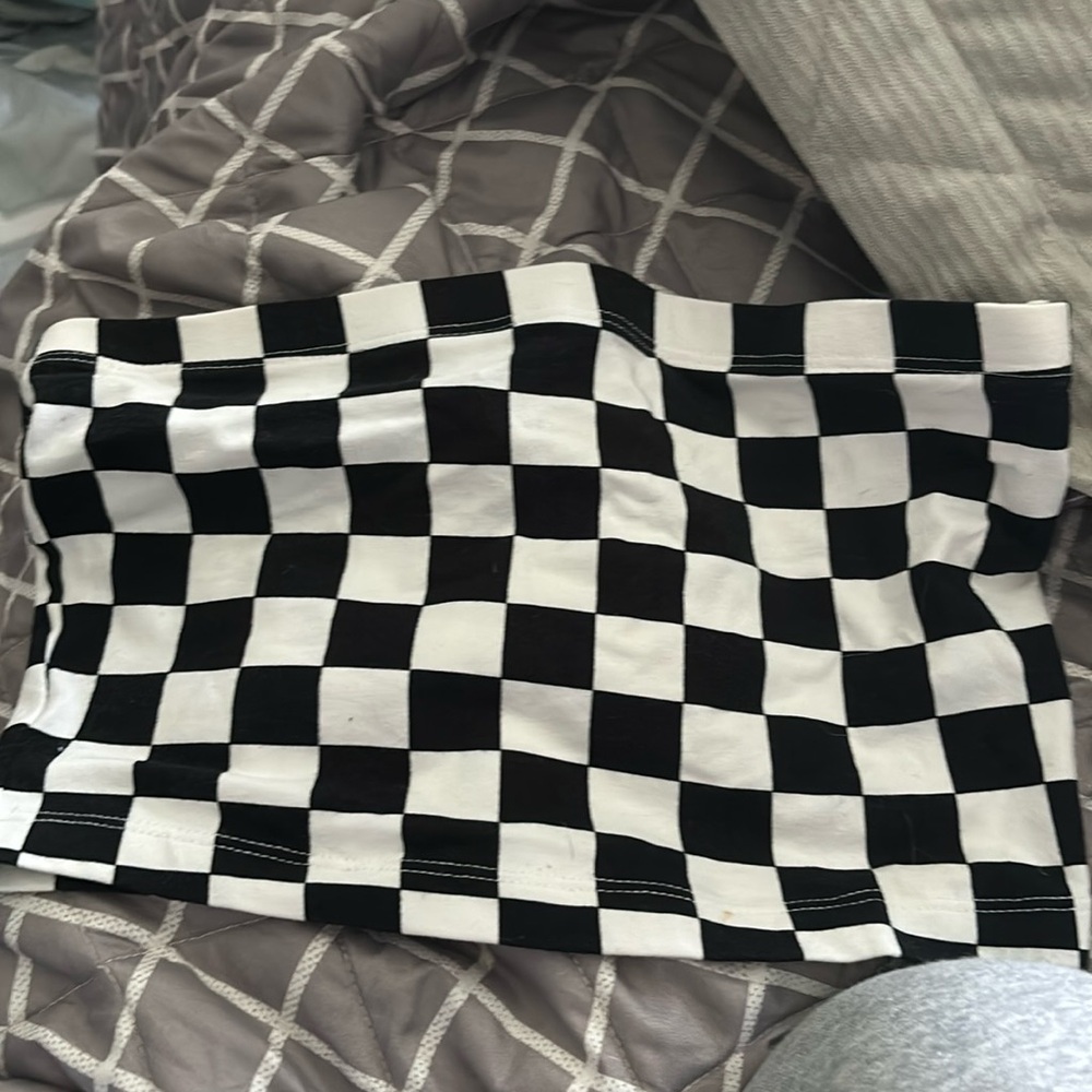 checkered print tube top
